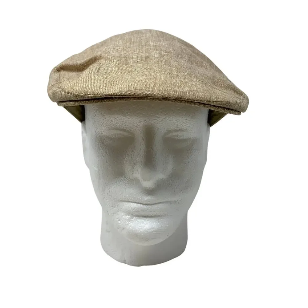 Banana Republic Mens S/M 100% Linen Ivy Cap Newsboy Driving Hat Tan Beige